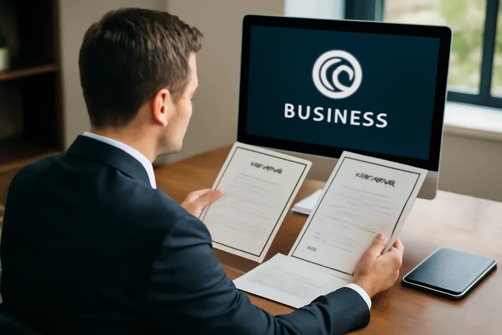 Visual comparison of LLC formation paperwork and trademark registration documents highlighting legal distinctions.