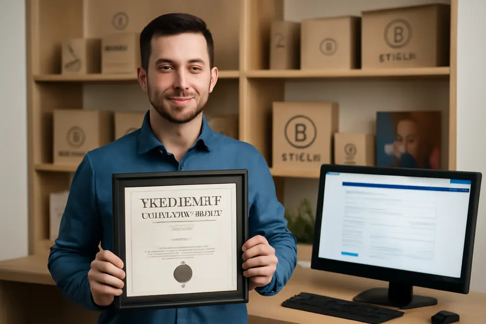 A business owner performing a detailed trademark search on the USPTO’s TESS platform to ensure the uniqueness of their brand identifier.