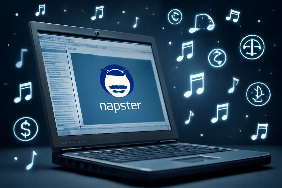 The Napster platform interface symbolizing the landmark music sharing copyright case.