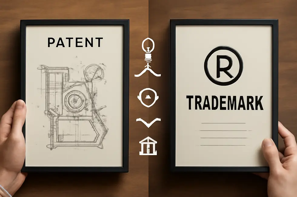 A courtroom illustration highlighting the legal impossibility of patenting a word.