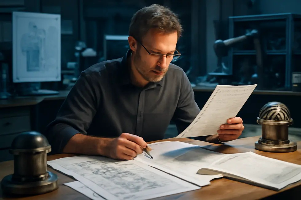 An inventor in a lab environment developing new technology safeguarded by patents.