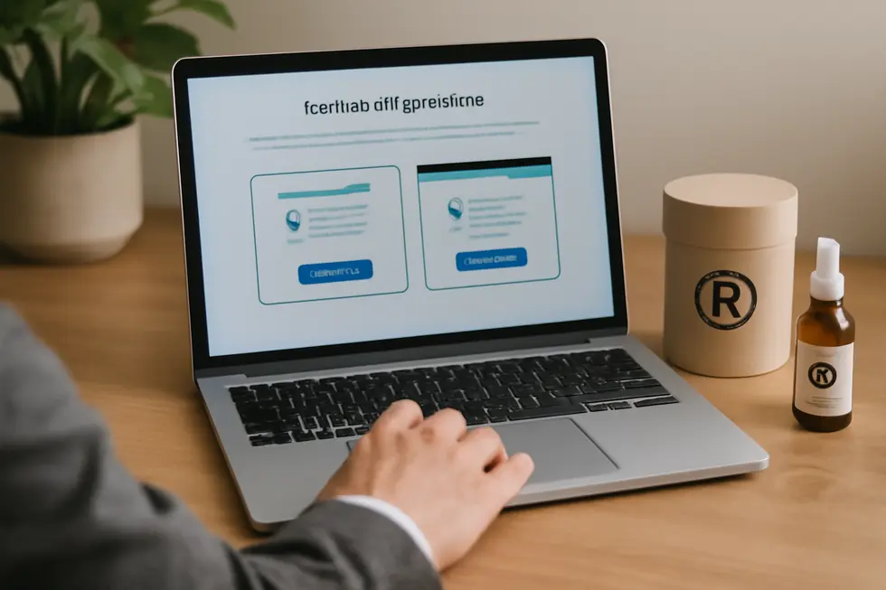 A business owner performing a detailed trademark search on the USPTO’s TESS platform to ensure the uniqueness of their brand identifier.