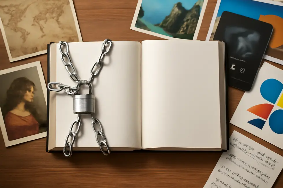 Illustration of a business owner evaluating the legal scope and timeline of copyright protection.