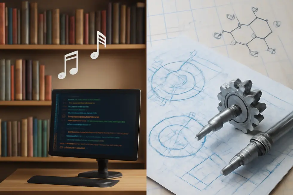 Visual comparison of copyright protecting creative works and patents safeguarding inventions.