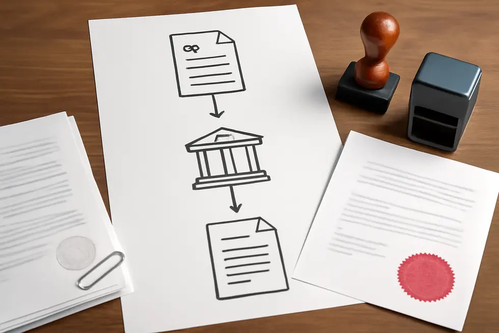 Illustration showing the distinction between patenting inventions and trademarking a business name.