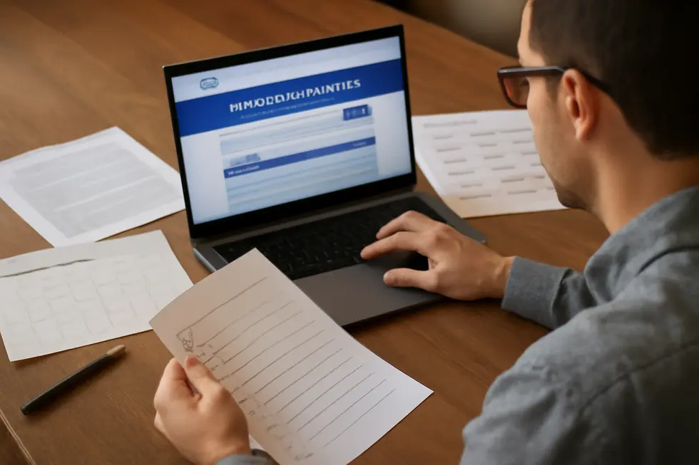 Business owner checking a state’s official database to ensure a business name meets registration rules and limitations.