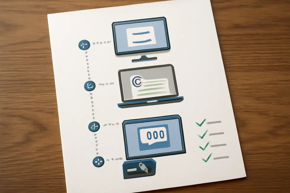 Business owner navigating the U.S. Copyright Office website to begin the logo copyright registration process.