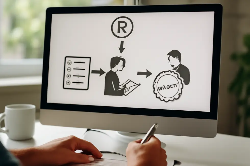 Business owner weighing the decision to trademark a logo, highlighting the consideration of legal protection.