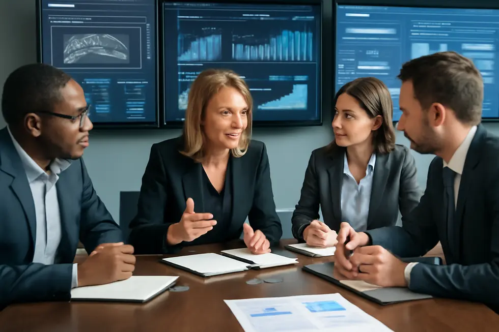 A patent attorney reviewing innovation patent documents with a business owner, illustrating the legal aspects of patent protection.