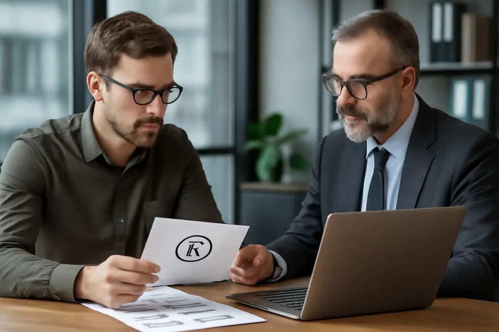 Business owner consulting an IP lawyer to ensure legal protection and strategic brand naming.