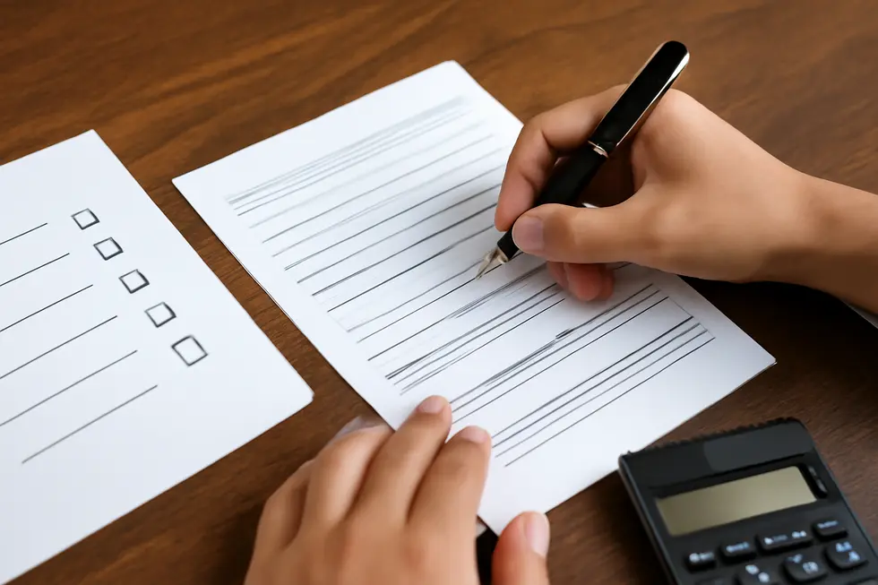 A business owner reviews paperwork related to trade name registration, emphasizing legal obligations.