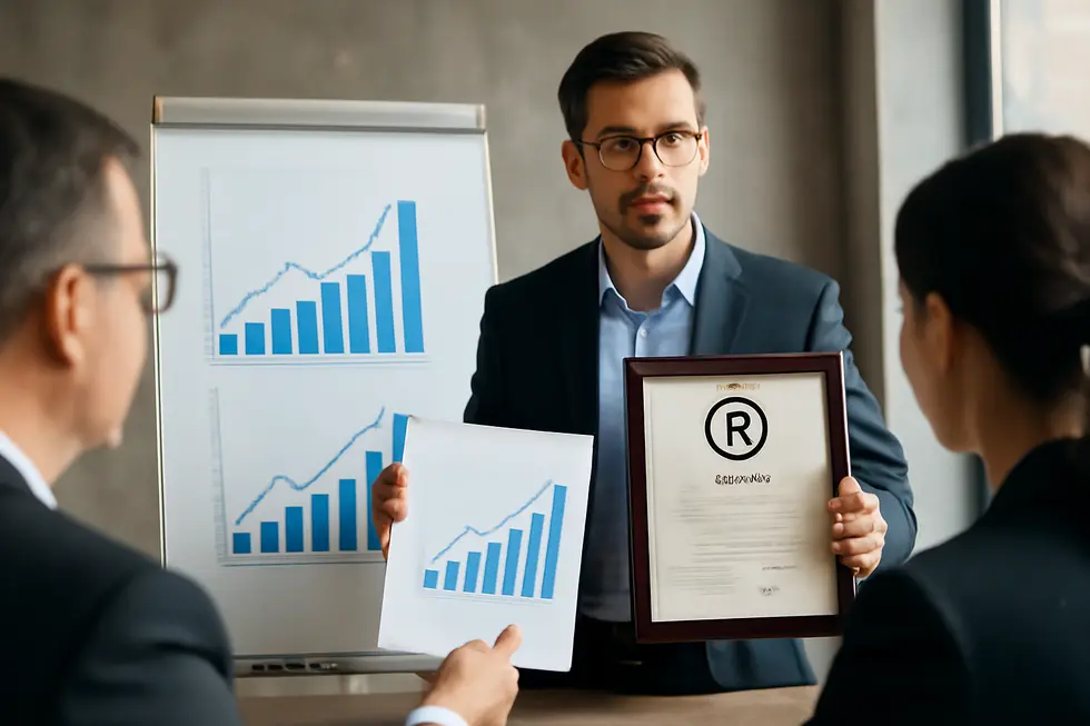 Business owner studying legal documents highlighting the protective power of trademarks.