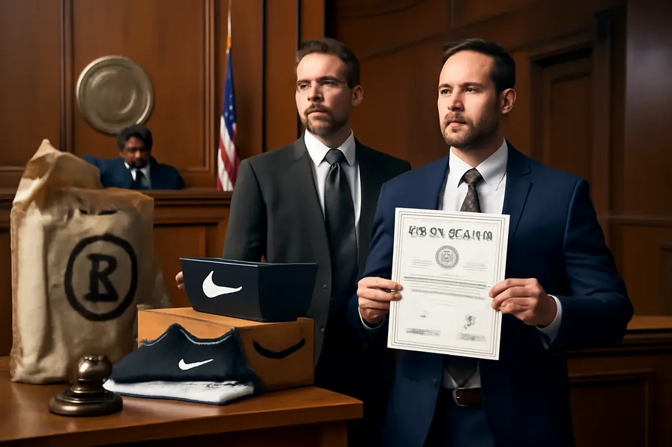 A collaborative team developing unique brand elements that illustrate the core functions of trademarks.