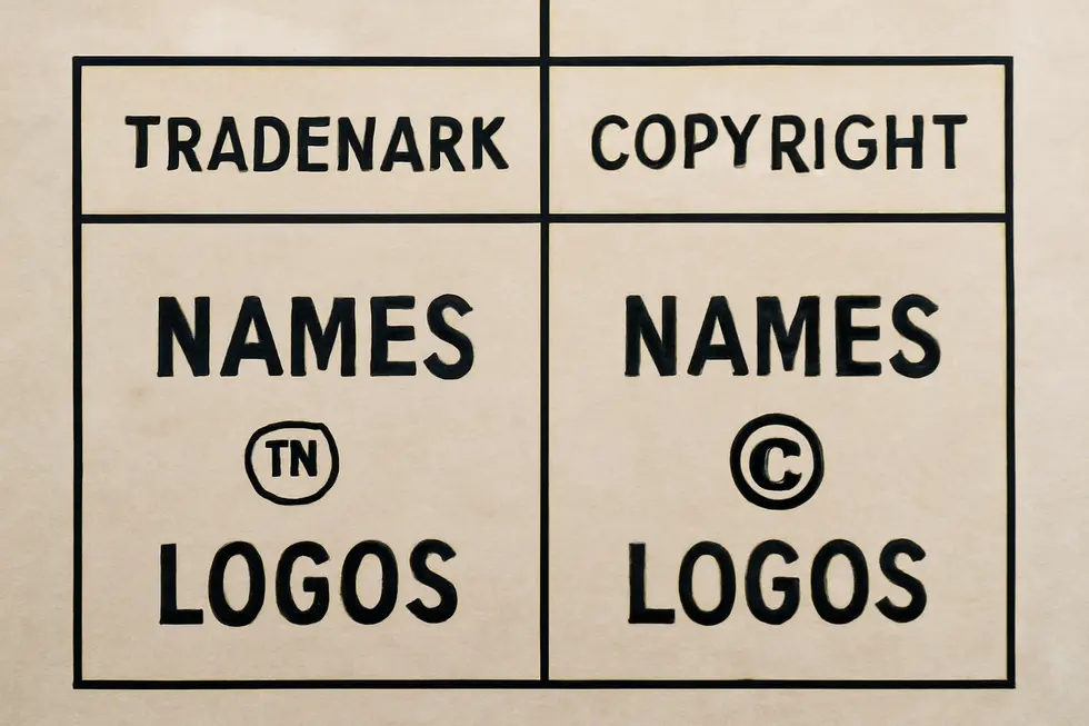 A business owner reviewing trademark protections for their name and logo with a legal expert.