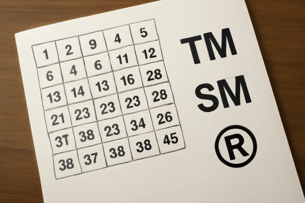 Illustration of major textual and visual trademark forms including word marks, design marks, and combination marks.