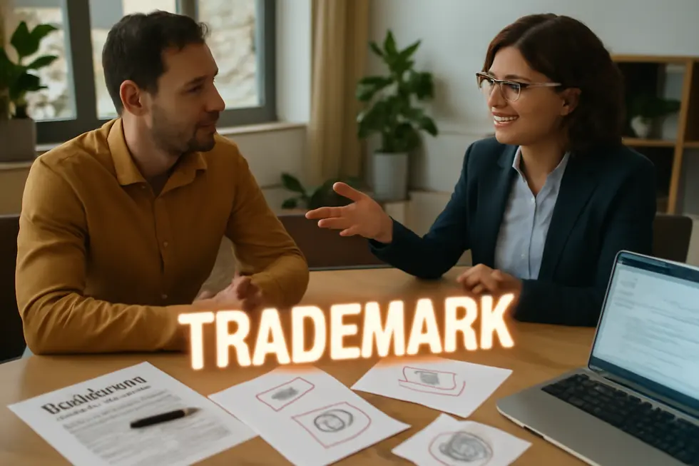 A courtroom illustration highlighting the legal impossibility of patenting a word.