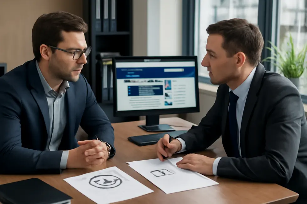 Business owner engaging in the trademark registration process to secure exclusive rights to their company name and logo.