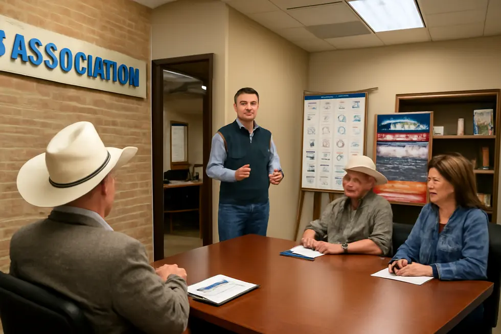 Livestock owner completing cattle brand registration paperwork under Texas Animal Health Commission guidance.