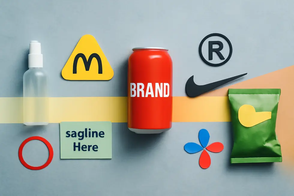 Various trademark elements including logos and slogans represent distinct business identities.