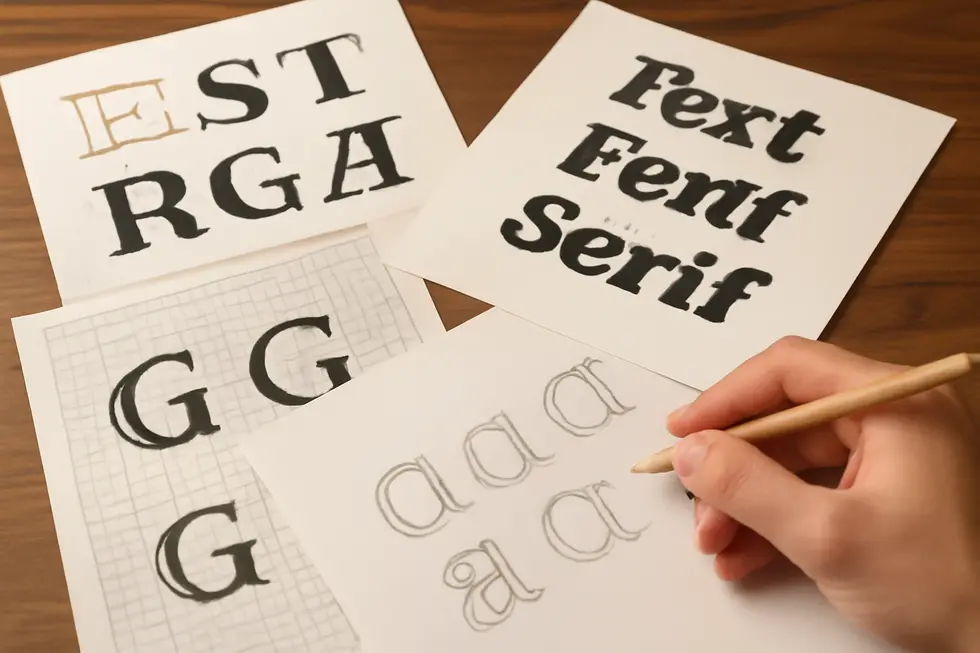 A workspace illustrating iconic wordmark logos and the foundational concept of text-based brand identity.