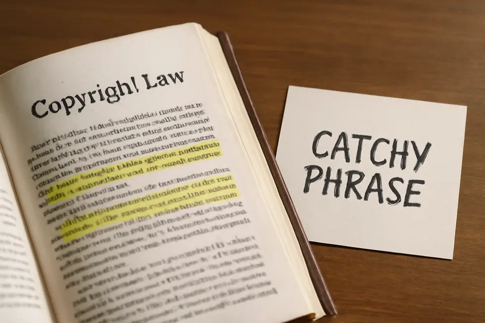 Visualizing the legal distinction between copyright protection and the exclusion of short phrases.
