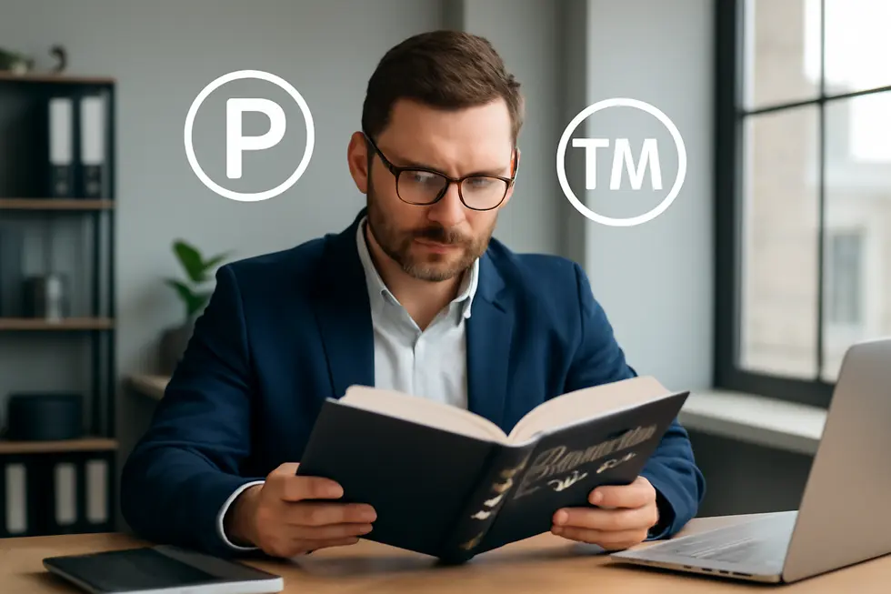 Illustration highlighting the difference between patents and trademarks for name protection.