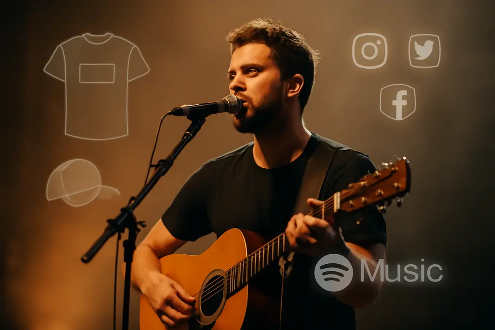 A business owner researching and selecting a unique artist name through online trademark searches.
