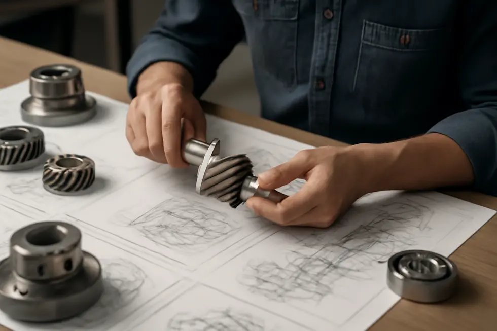 An engineer reviewing mechanical designs, highlighting the functional inventions protected by utility patents.