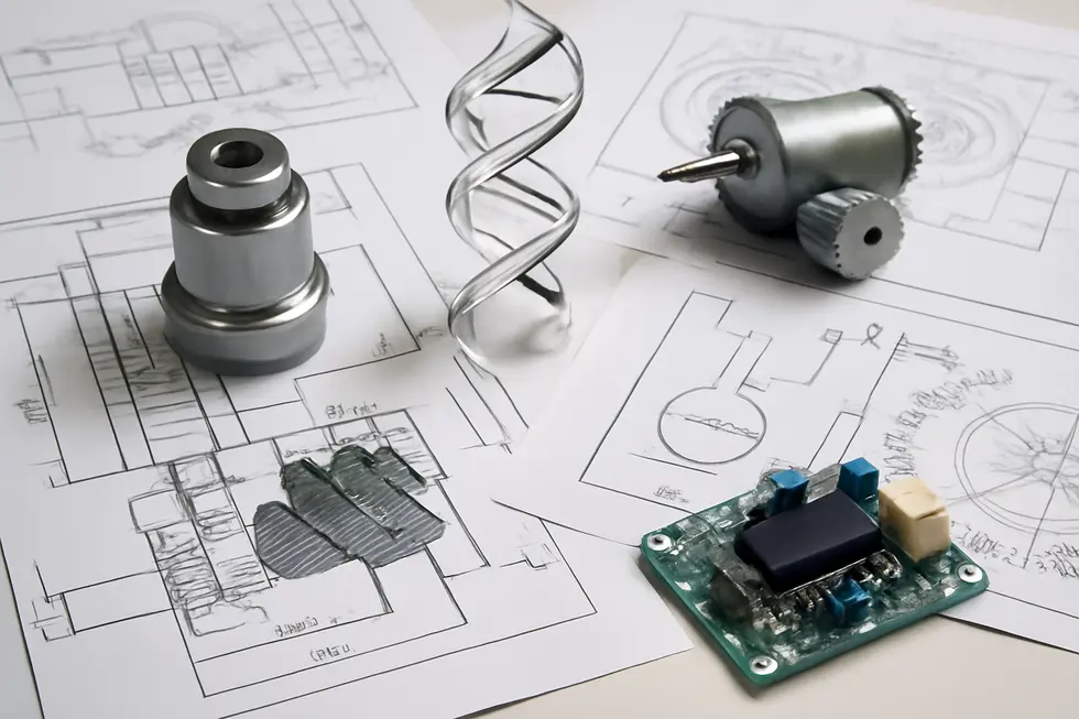 An engineer reviewing mechanical designs, highlighting the functional inventions protected by utility patents.
