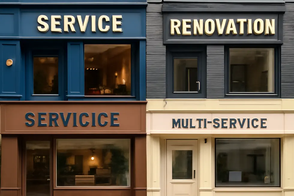 Business owner evaluating LLC company name options emphasizing professionalism and creativity.