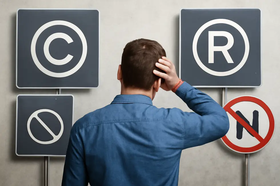 A visual representation distinguishing why business names cannot be copyrighted.