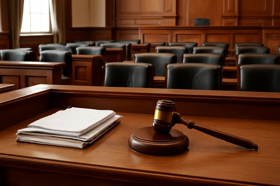 Empty courtroom illustrating the notable absence of trademark lawsuits involving the ‘Neo’ name.