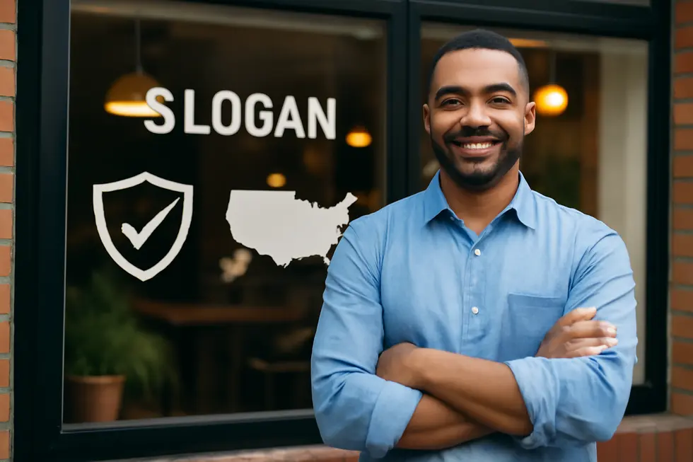 Business owner performing a comprehensive trademark search online to verify slogan uniqueness.