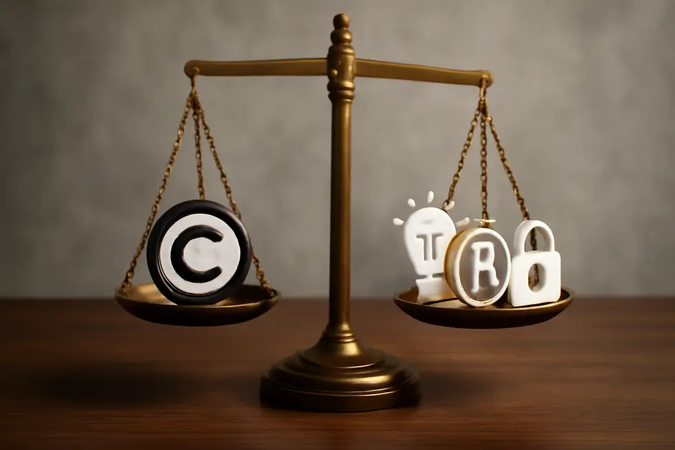 Visual representation of intellectual property categories highlighting the connection between IP and copyrights.