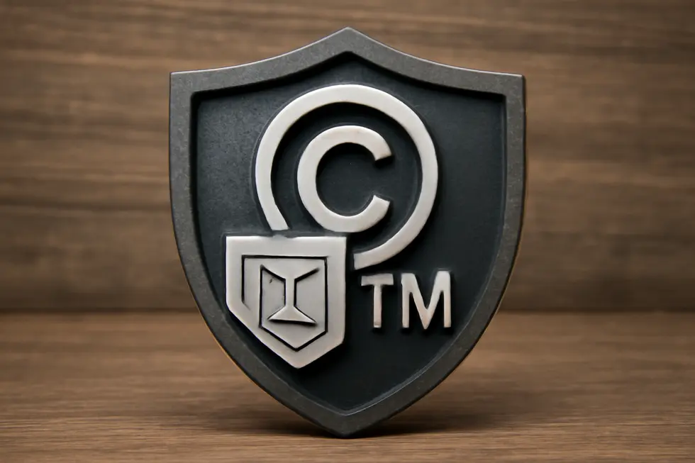 An infographic illustrating the key differences between copyright and trademark protections as they relate to logo designs.