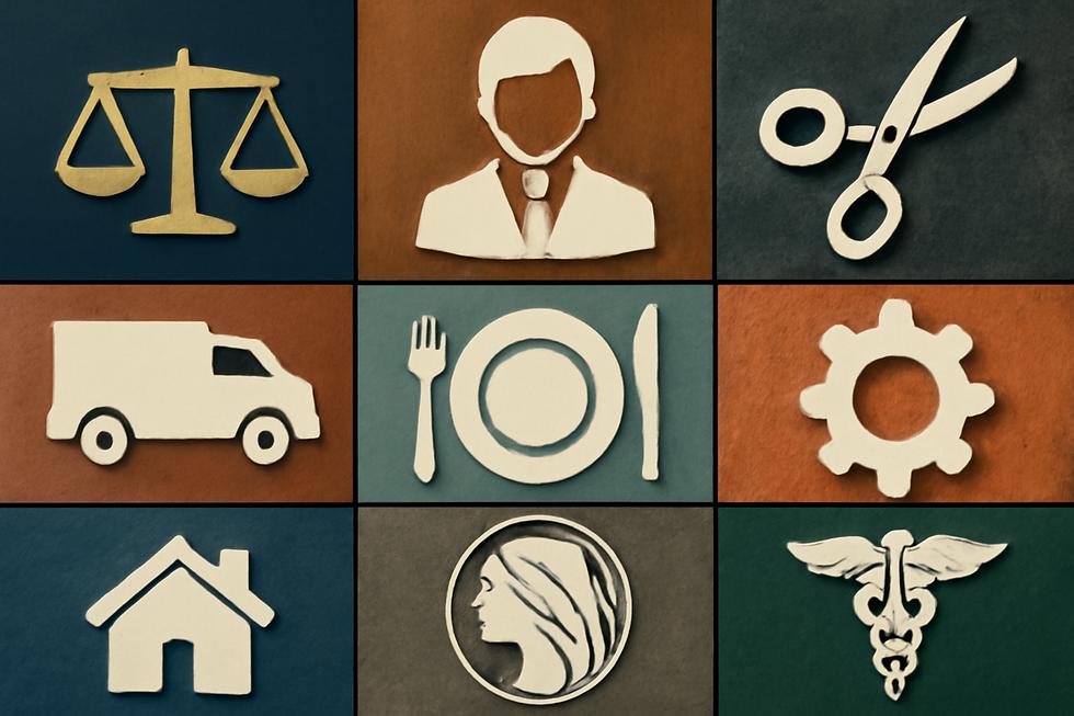 An engaging collage showcasing various service marks representing different businesses.