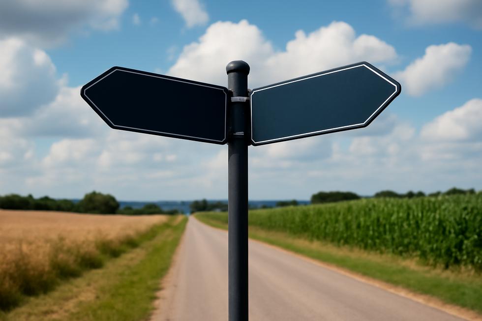 Directional signs pointing to 'Trademark' and 'LLC', symbolizing the decision process for business owners.