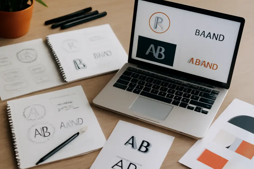 Sketches and digital mockups demonstrating diverse customization options for name-based logos.