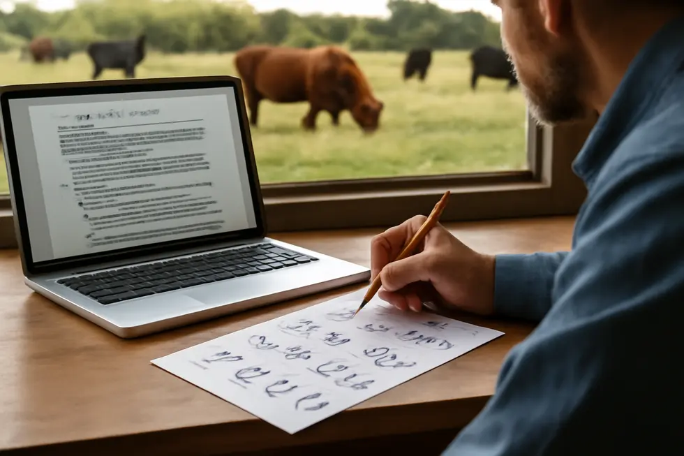 Livestock owner preparing distinct brand designs for state registration approval.