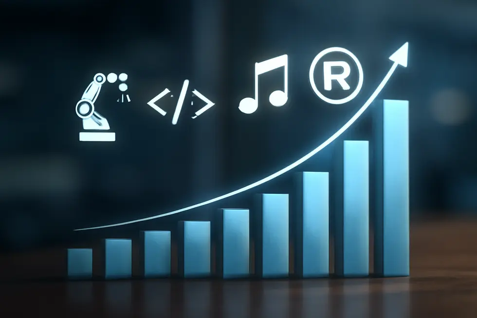 Visual breakdown of patents, copyrights, and trademarks as fundamental intellectual property rights.