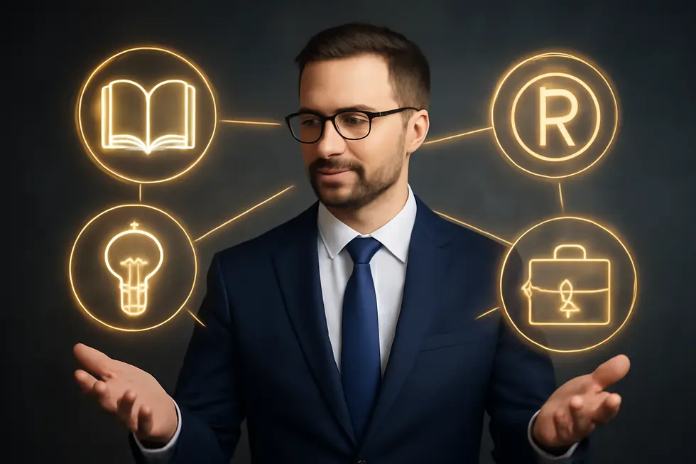 Visual representation of intellectual property categories highlighting the connection between IP and copyrights.