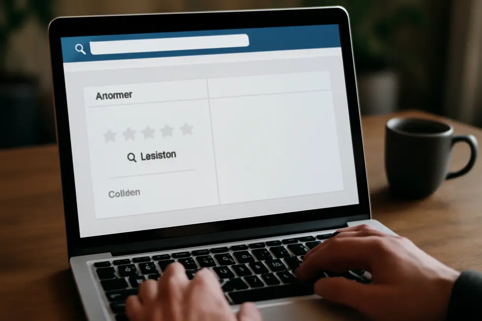 Business owner encountering a lack of credible online data about Trademark Genius, highlighting verification challenges.