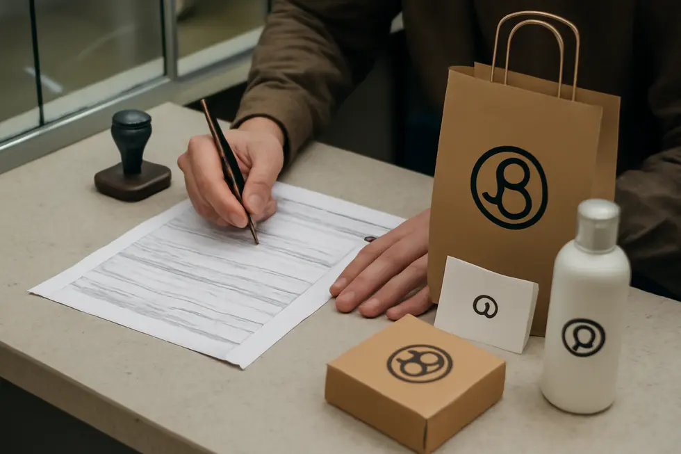 Visualizing the core difference between trade names and brand names through official and marketing materials.