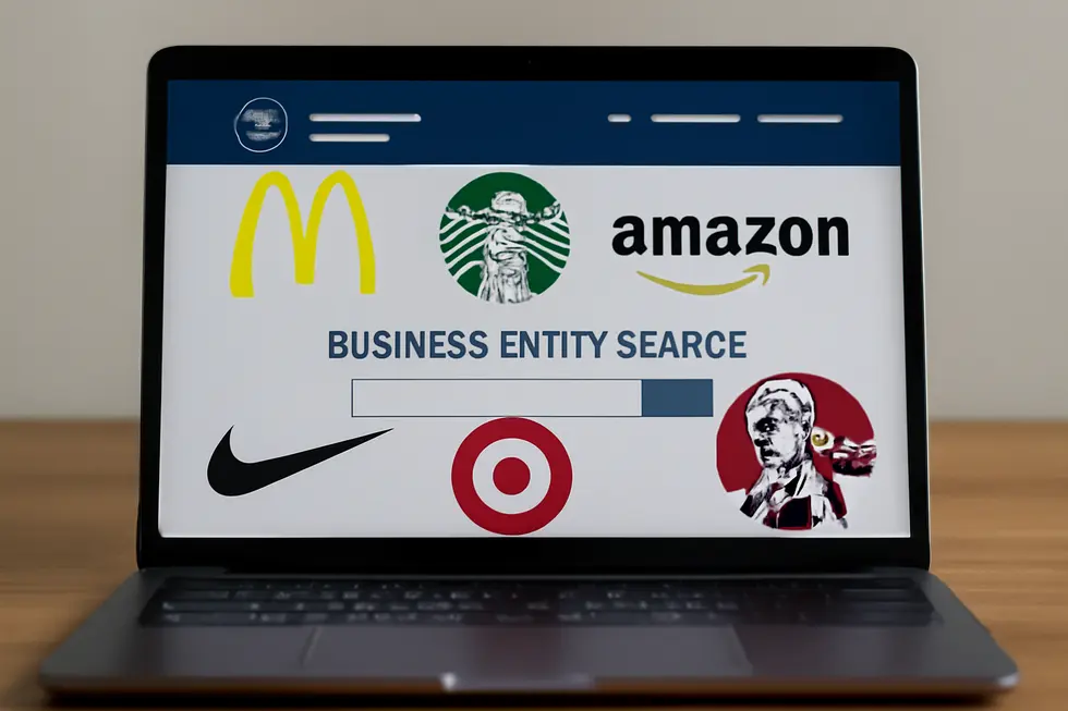 Map showing various states with identical business names represented, highlighting uniqueness in registration.