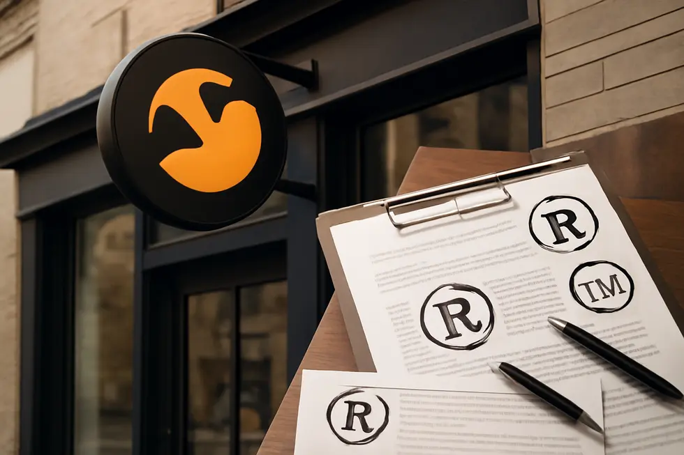 An original logo design being crafted and symbolically protected by copyright.