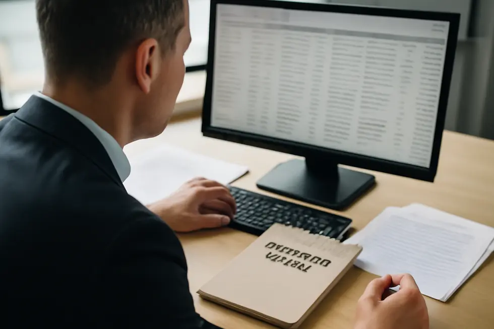 Business professional conducting a trademark search.