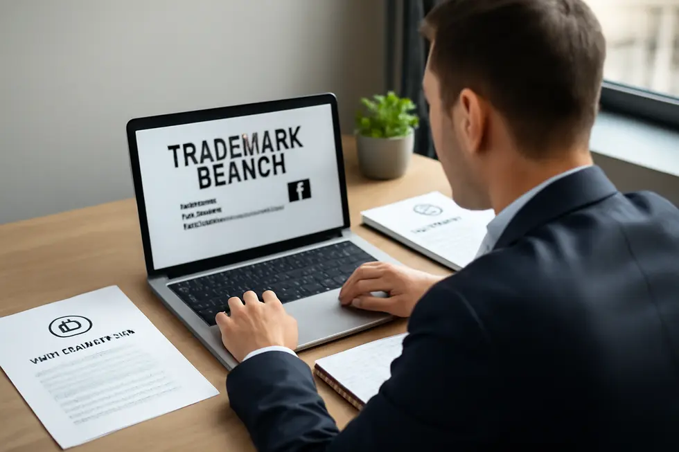 A professional conducting a trademark search to ensure brand safety.