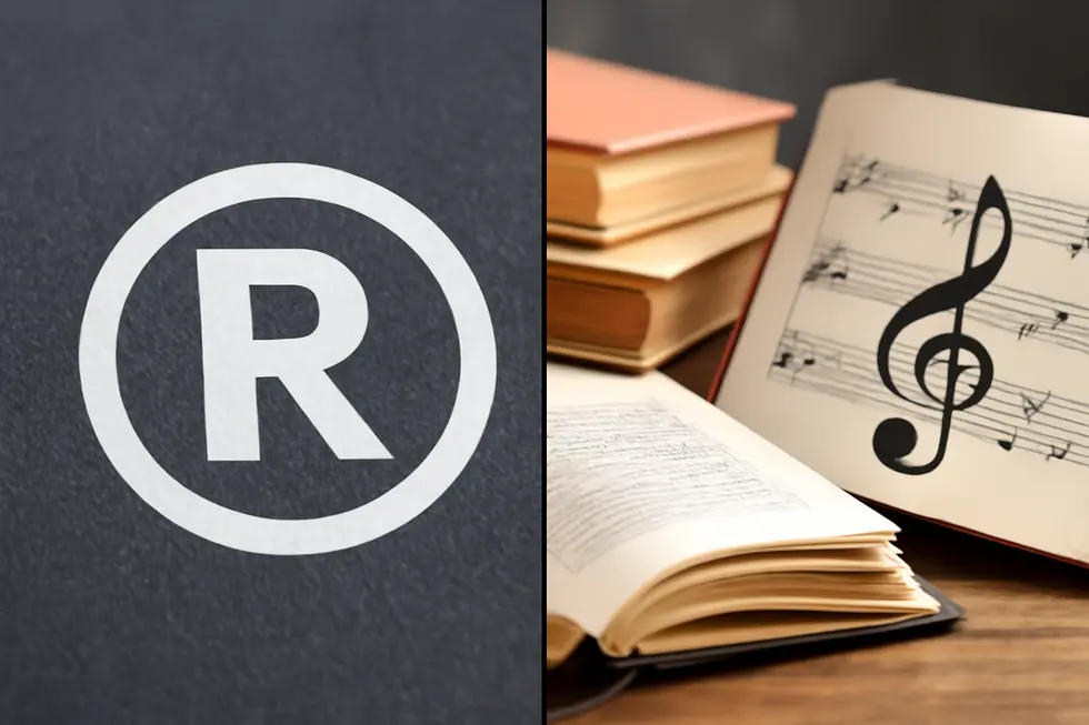 An illustration showing the contrast between trademark symbols and original creative works.