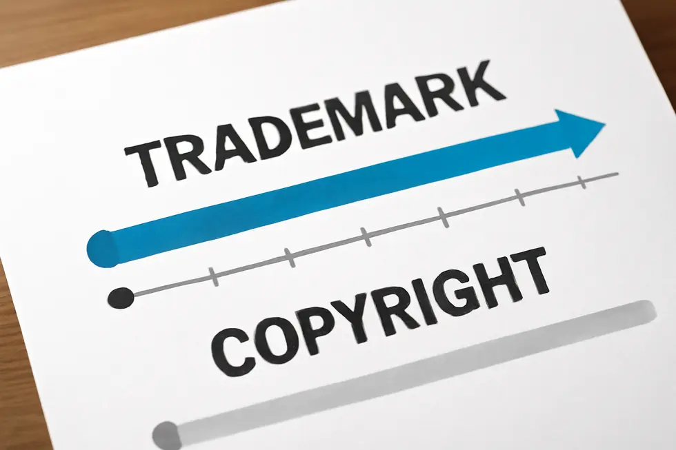 An illustration showing the contrast between trademark symbols and original creative works.