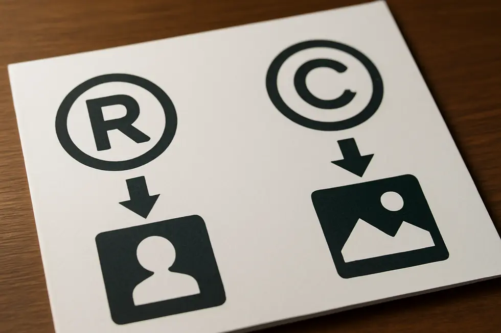 An illustration showing the contrast between trademark symbols and original creative works.